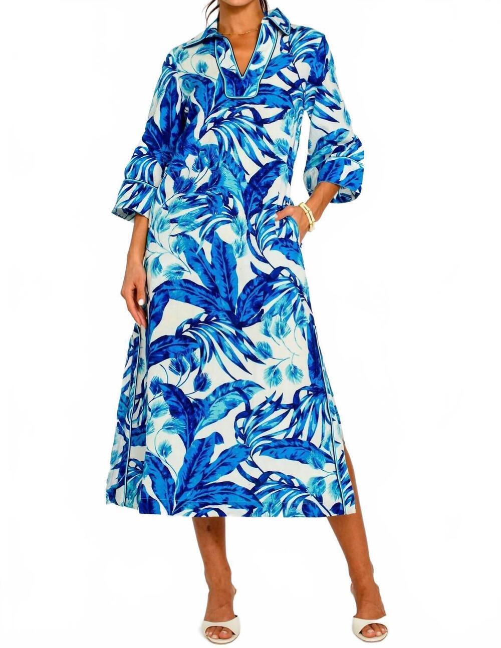 NEW ELIZABETH JAMES THE LABEL talia collared v-neck dress in sway